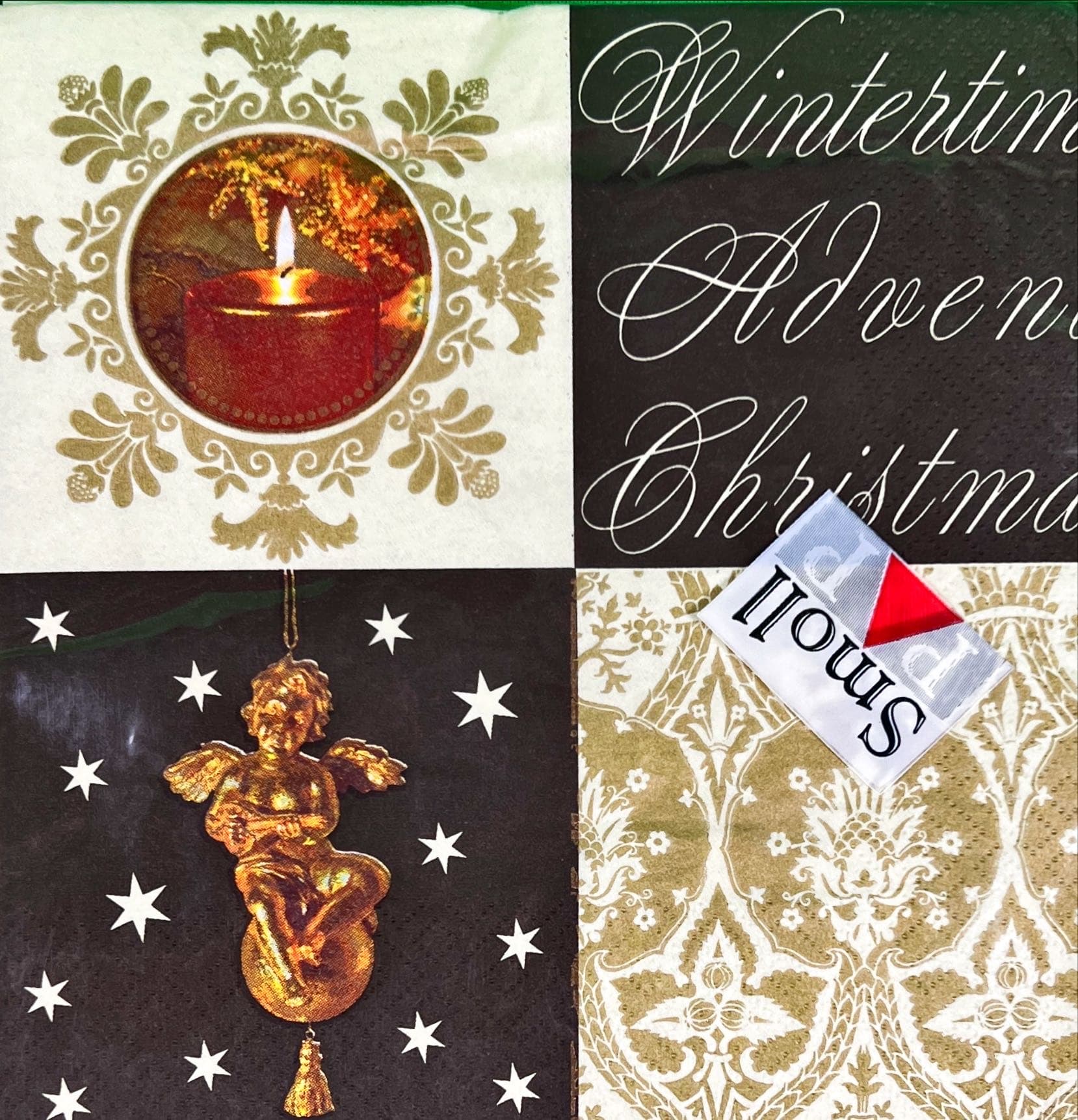 Serwetki papierowe bożonarodzeniowe z nadrukiem aniołka i świecy – 20 szt., 3-warstwowe, 33x33 cm-a