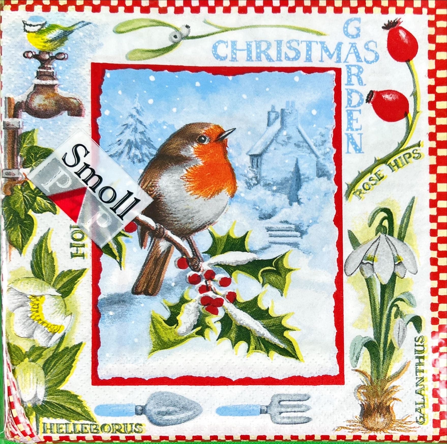 Serwetki papierowe bożonarodzeniowe z nadrukiem rudzika – 20 szt., 3-warstwowe, 33x33 cm-b