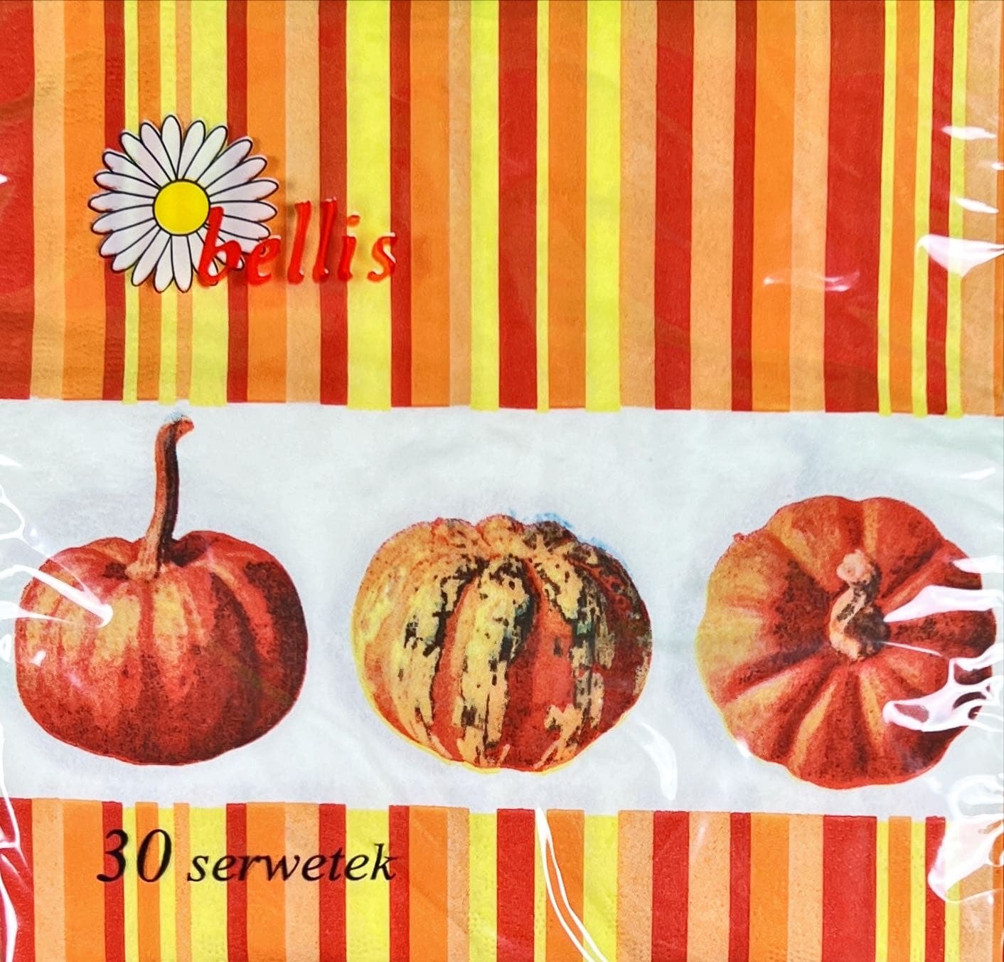 Serwetki papierowe z nadrukiem dyni – 30 szt., 3-warstwowe, 33x33 cm-a