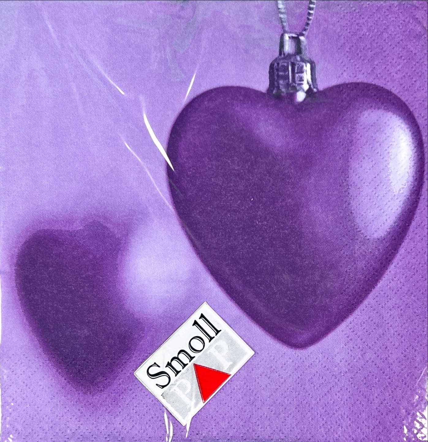 Serwetki papierowe z nadrukiem fioletowe serca – 20-szt, 3-warstwowe, 33x33 cm