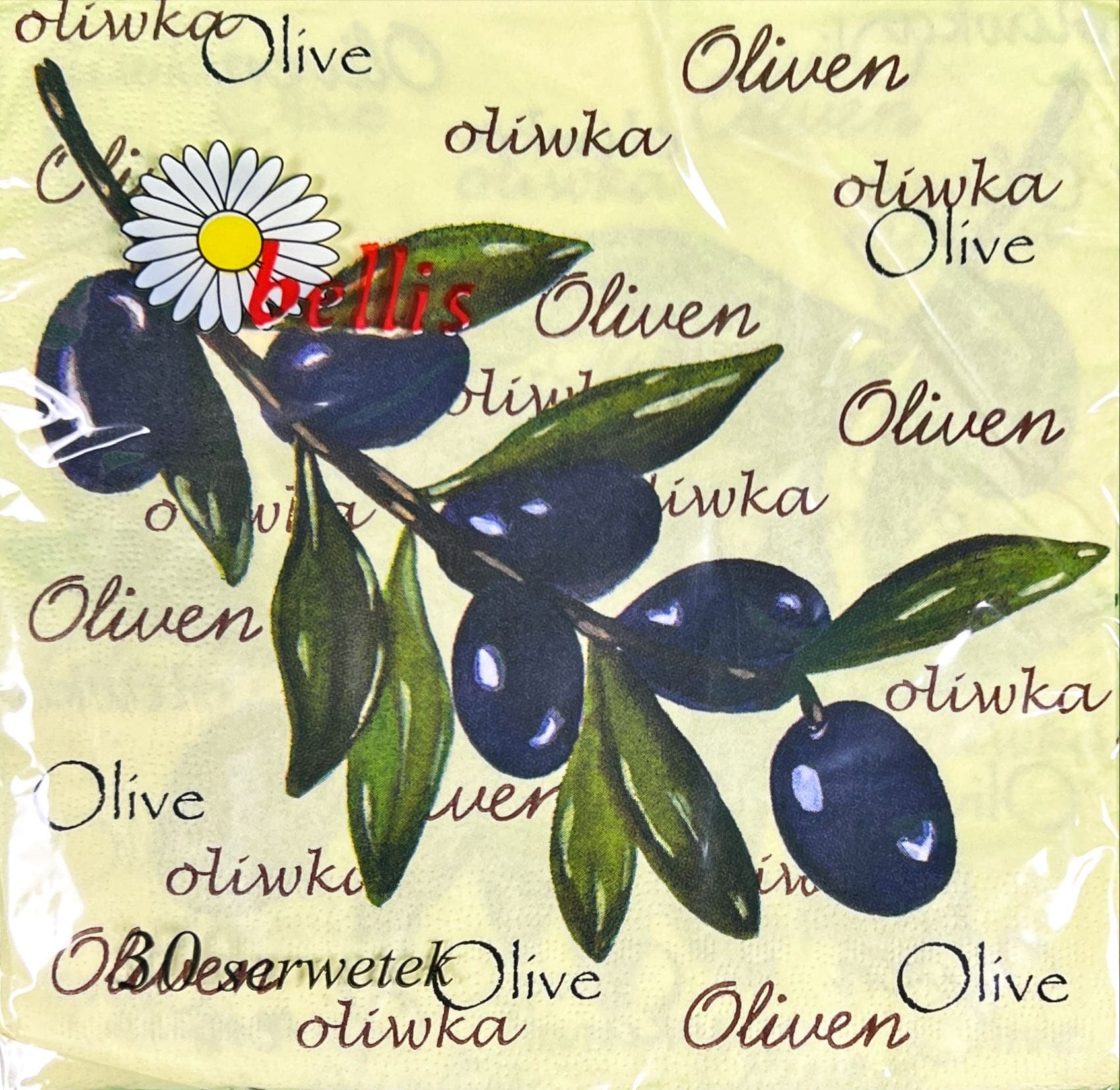 Serwetki papierowe z nadrukiem gałązki oliwnej – 30-szt, 3-warstwowe, 33x33 cm
