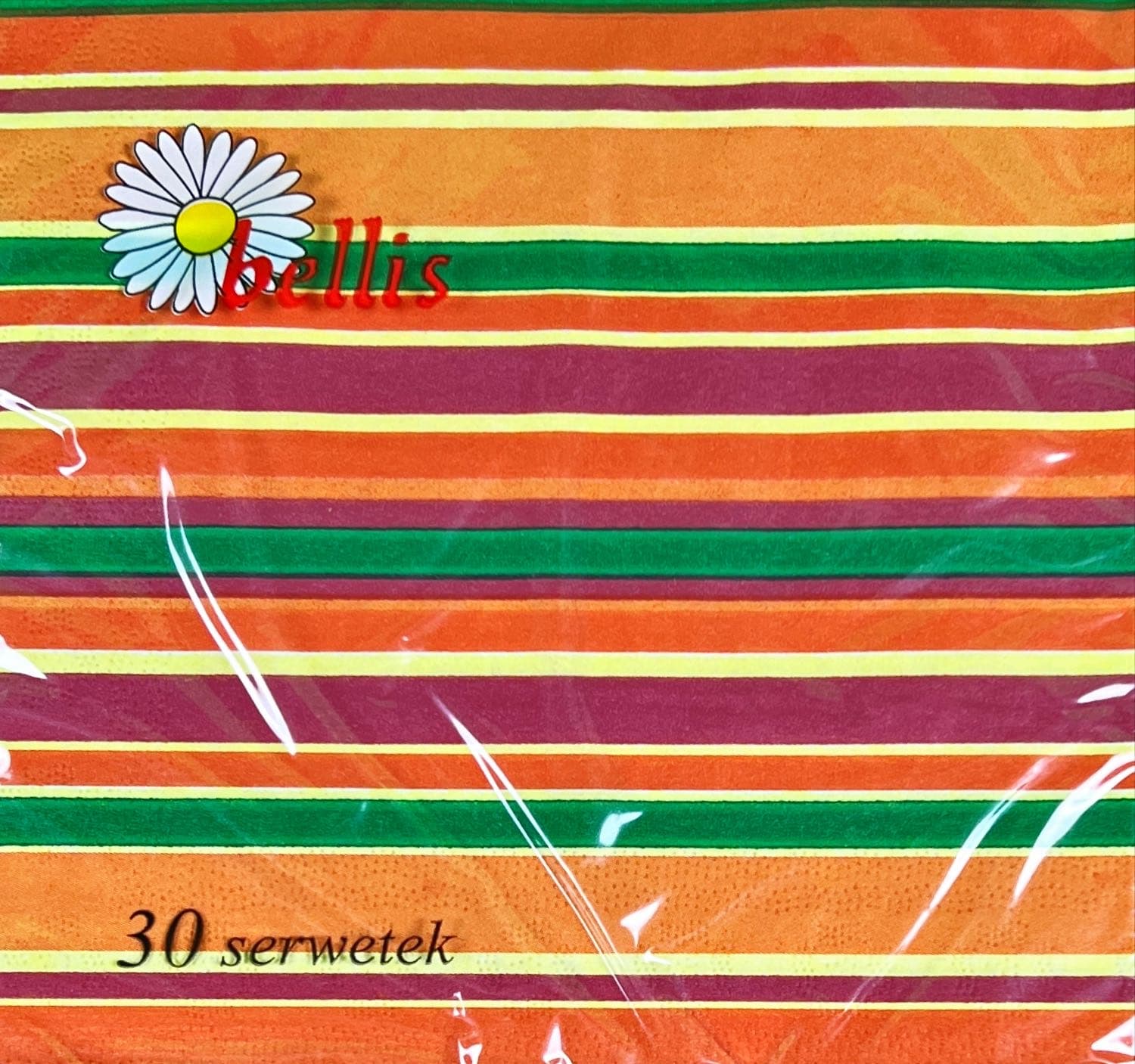 Serwetki papierowe z nadrukiem kolorowych pasków – 30-szt, 3-warstwowe, 33x33 cm-a