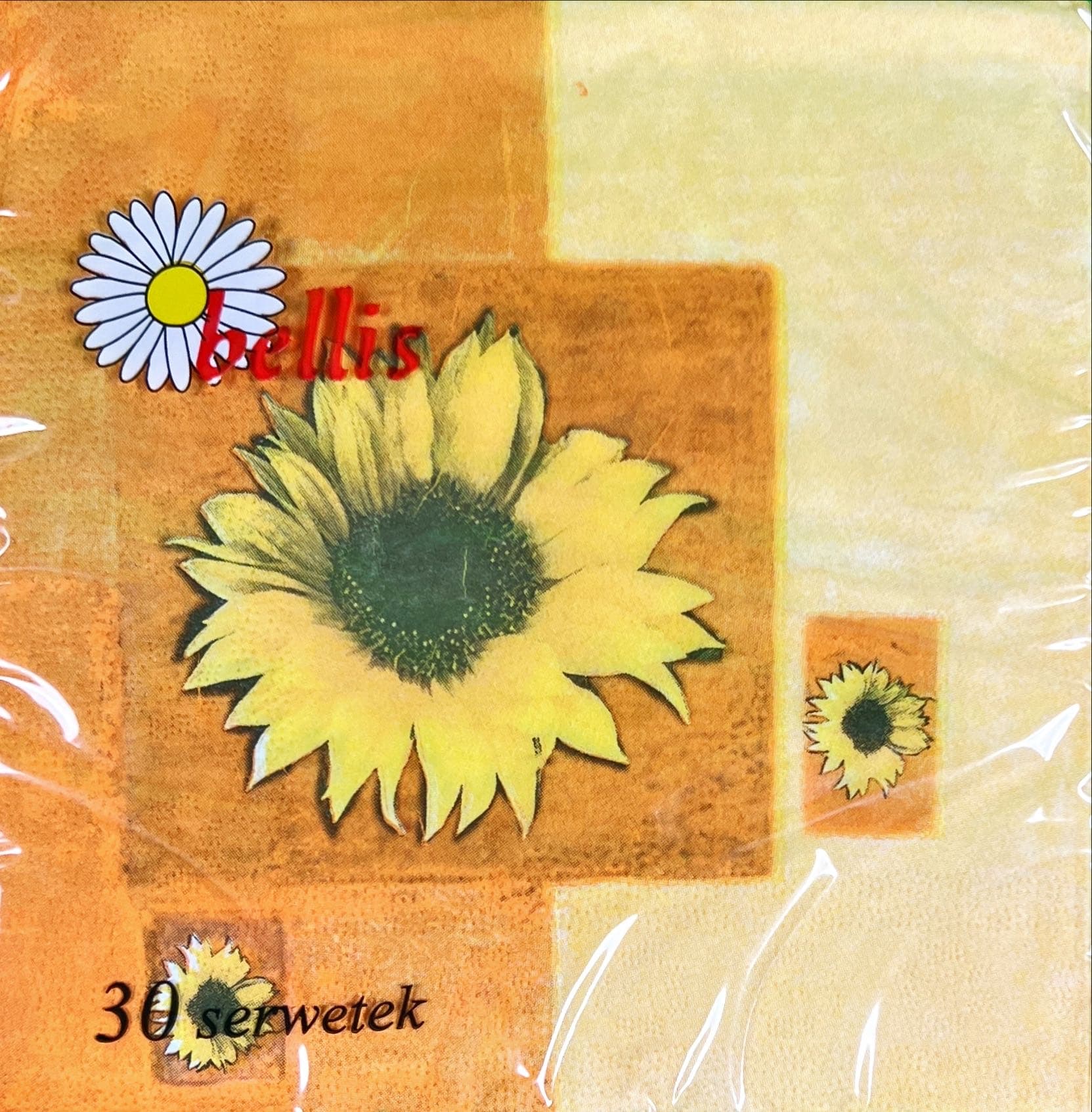 Serwetki papierowe z nadrukiem słoneczników – 30-szt, 3-warstwowe, 33x33 cm