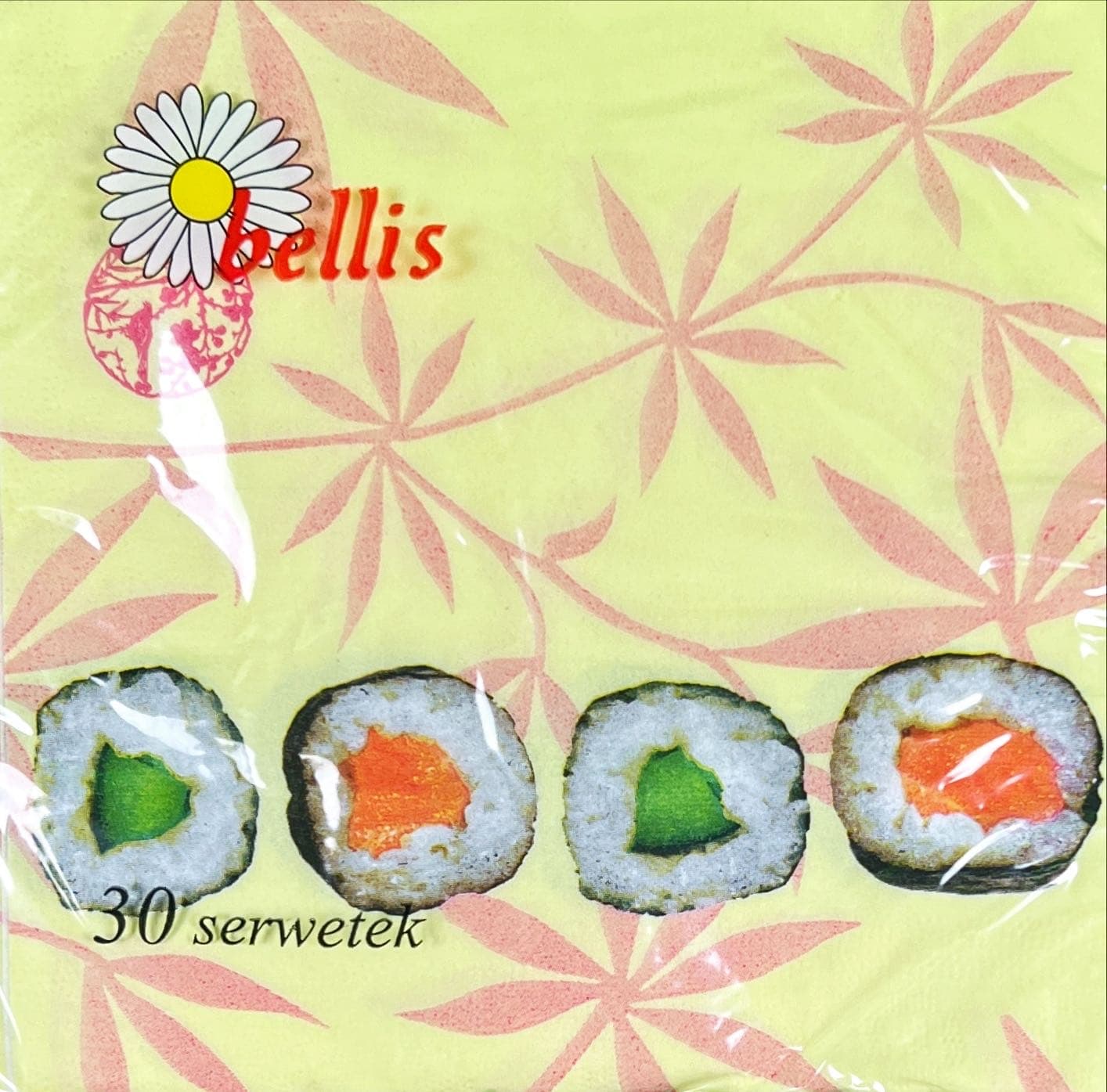 Serwetki papierowe z nadrukiem sushi – 30-szt, 3-warstwowe, 33x33 cm