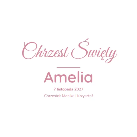 Serwetka z nadrukiem — wzór „Chrzest Święty” (chrzest), przykład z imieniem i datą