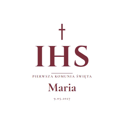 Serwetka z nadrukiem — wzór „IHS” (komunia), przykład z imieniem i datą