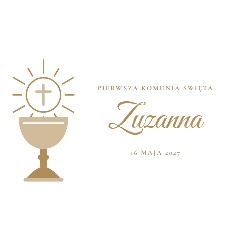 Serwetka z nadrukiem — wzór „Kielich z hostią” (komunia), przykład z imieniem i datą