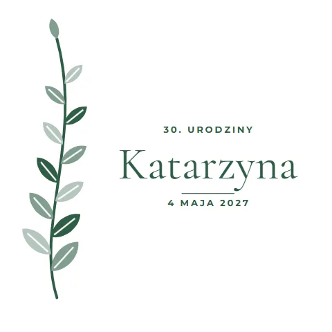 Serwetka z nadrukiem — wzór „Gałązka” (urodziny), przykład z imieniem i datą