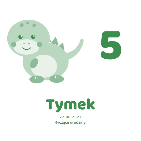 Serwetka z nadrukiem — wzór „Dinozaur” (zwierzaki), przykład z imieniem i datą